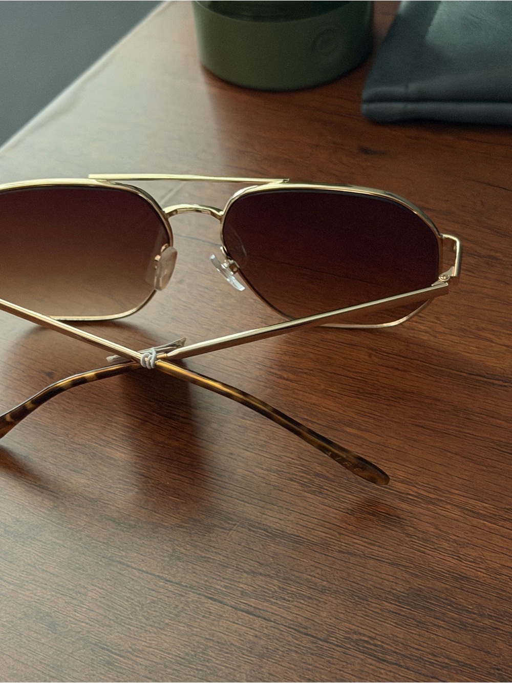 Gold Metal Aviator Sunglasses with Brown Gradient Lenses - Picture 5 of 6